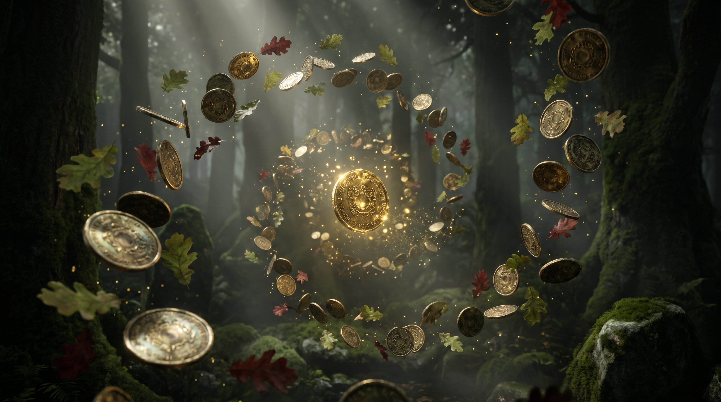 A single coin multiplying outward